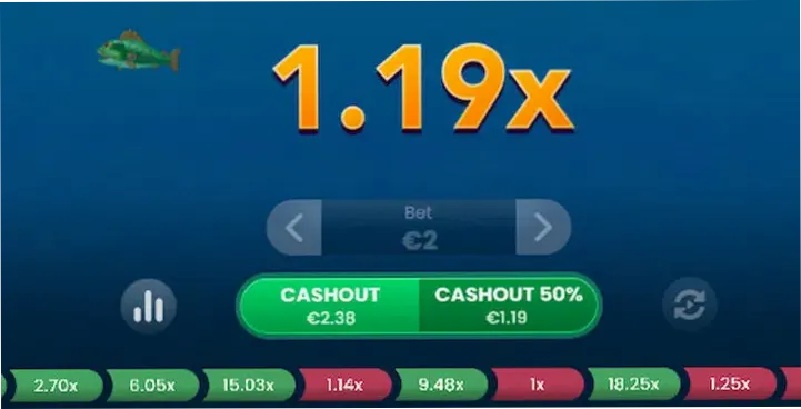 Big Bass Crash cashout menu